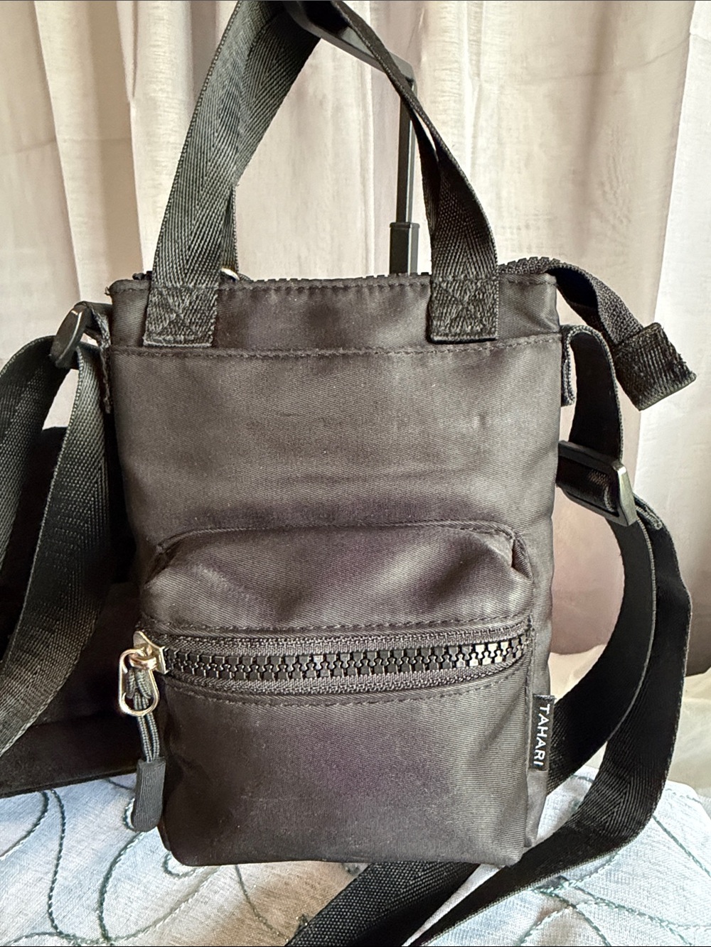 Tahari Black Compact Crossbody Messenger Bag